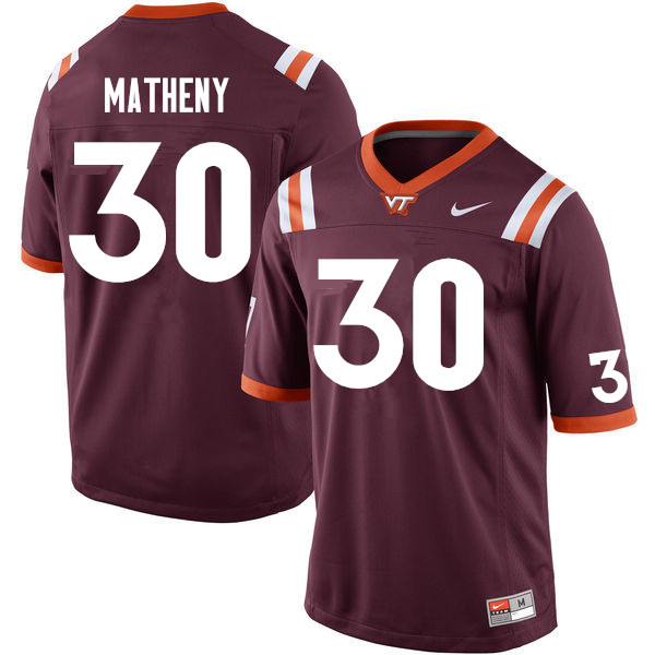 Men #30 Tyler Matheny Virginia Tech Hokies College Football Jerseys Sale-Maroon - Click Image to Close